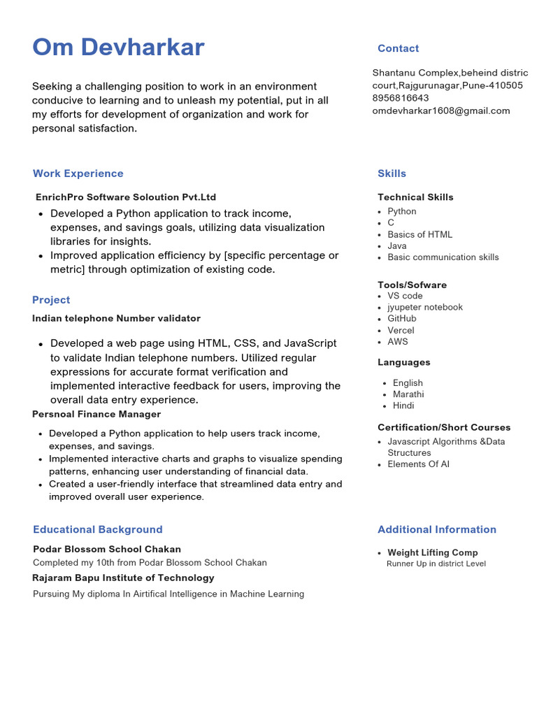 Blue and White Professional Resume | PDF | Python (Programming Language ...