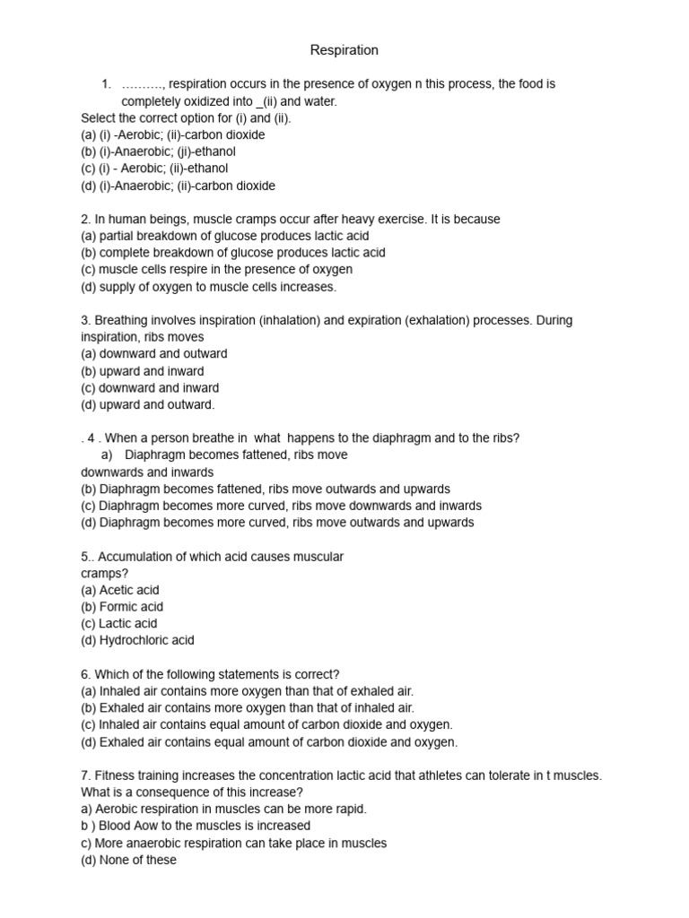 Class 7 Respiration | PDF | Breathing | Cellular Respiration