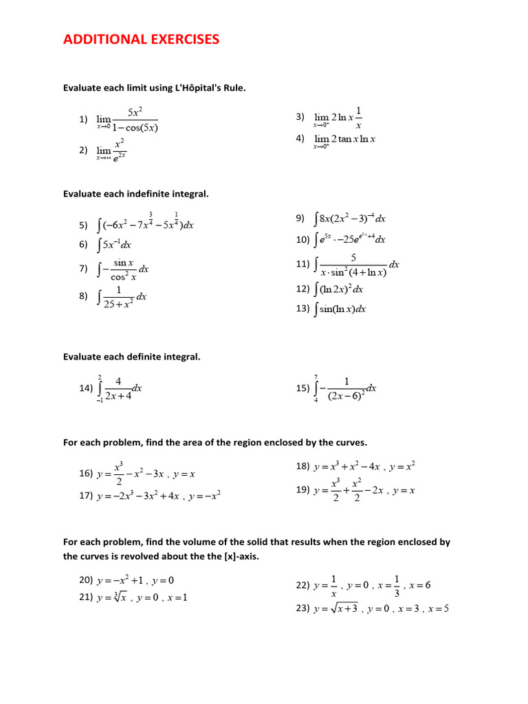 Exercises LR and Integral | PDF | Mathematical Analysis | Calculus