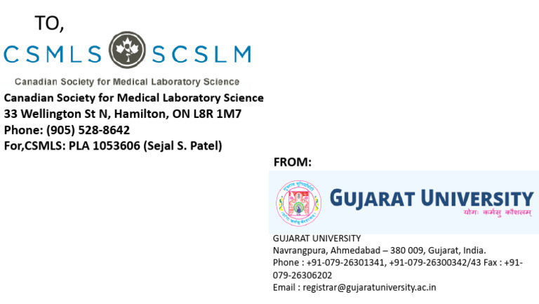 Contact Information for CSMLS and Gujarat University | PDF