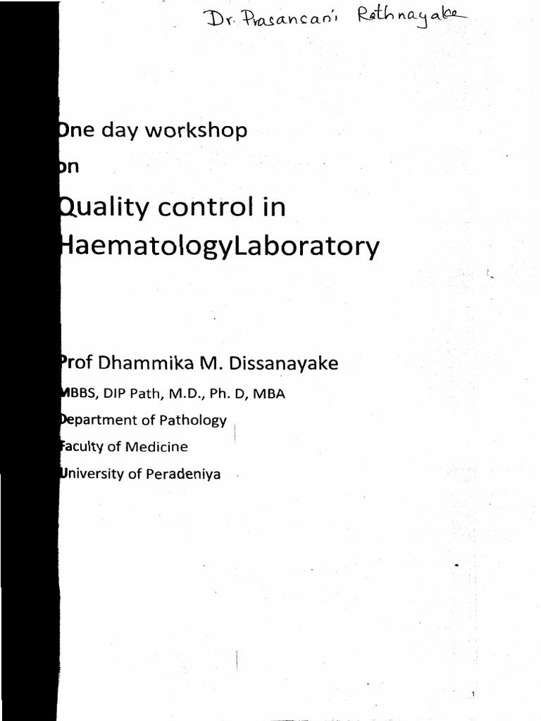 Quality Control in Haematology Laboratory | PDF