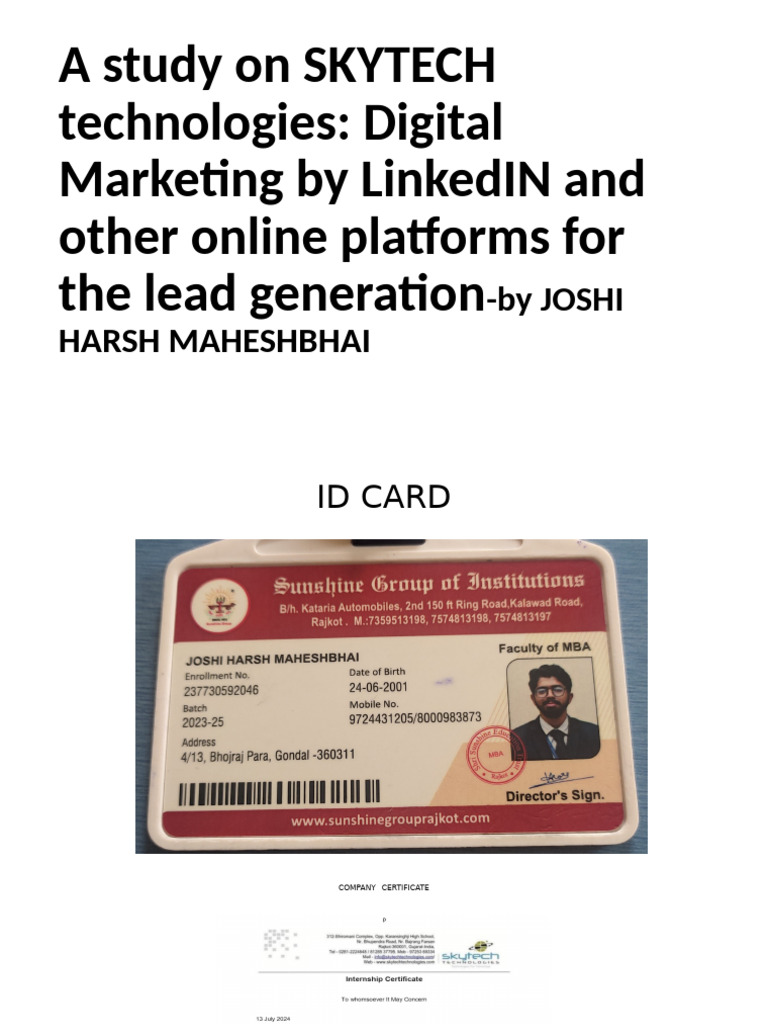 Skytech Technologies' LinkedIn Marketing Study | PDF | Digital ...