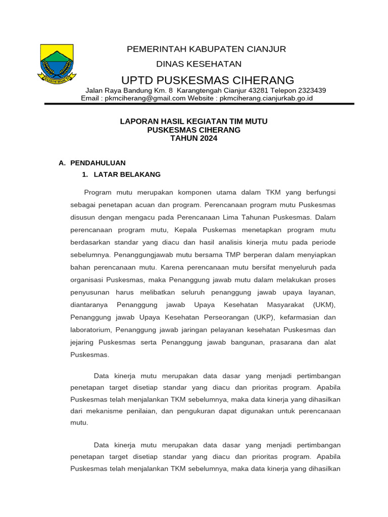 Laporan Mutu Puskesmas Ciherang 2024 | PDF