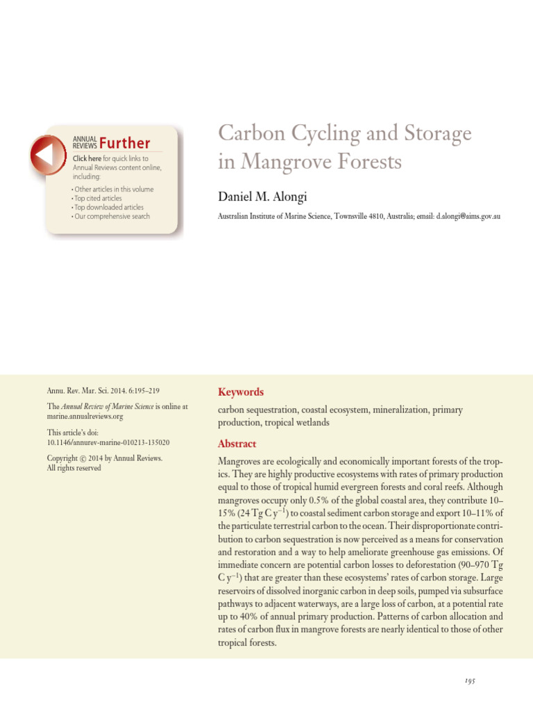 Carbon Cycling and Storage in Mangrove Forests, 2014, Alongi | PDF ...