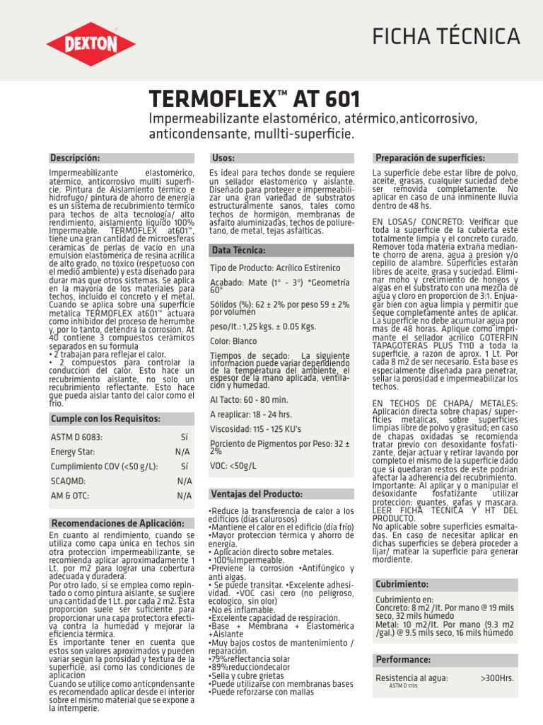 Termoflex AT601: Impermeabilizante Avanzado | PDF | Hormigón | Pintar