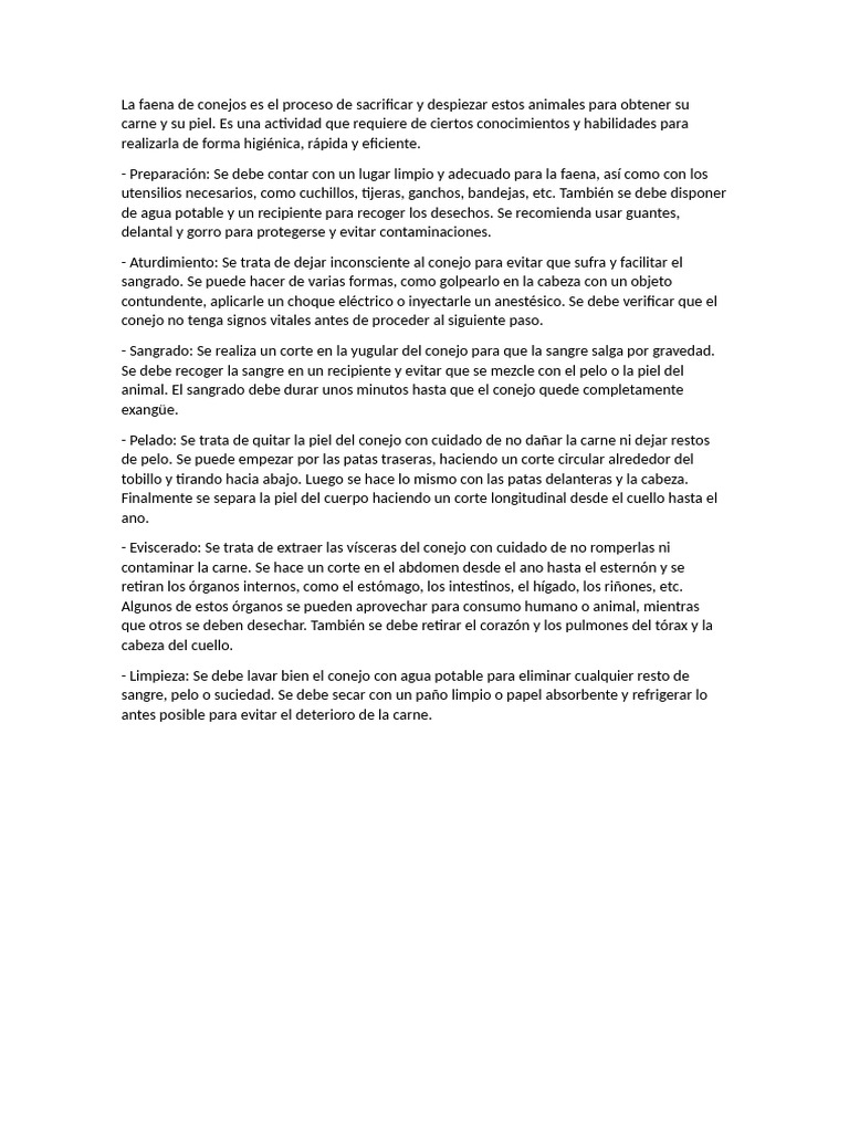 Guía para faenar un conejo | PDF