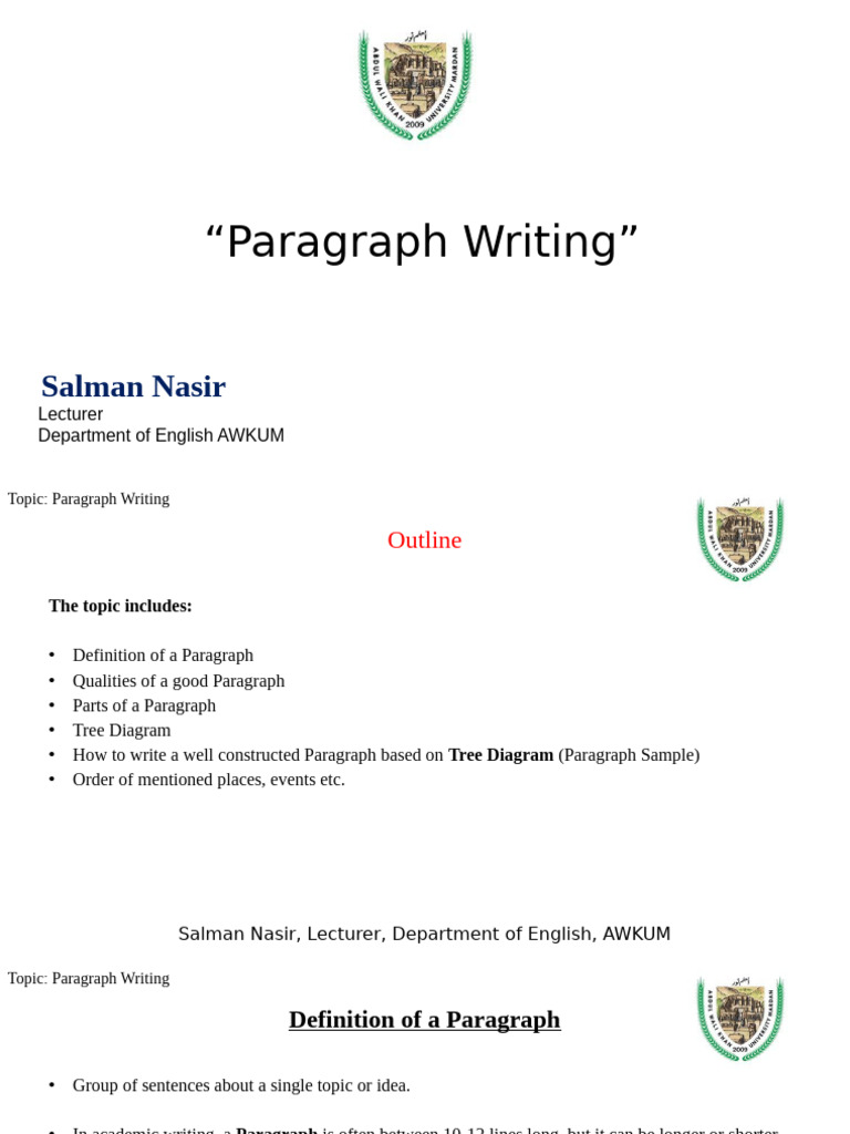 Academic Paragraph Writing Guide | PDF | Peshawar | Paragraph