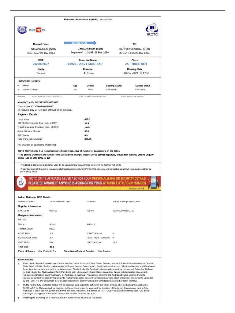 Rail NR7413580795999460 | PDF | Identity Document | Payments
