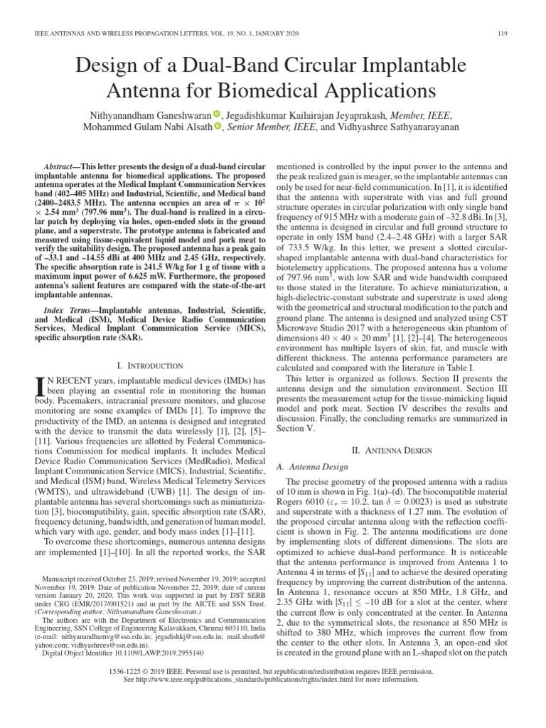 Design of A Dual-Band Circular Implantable Antenna For Biomedical ...