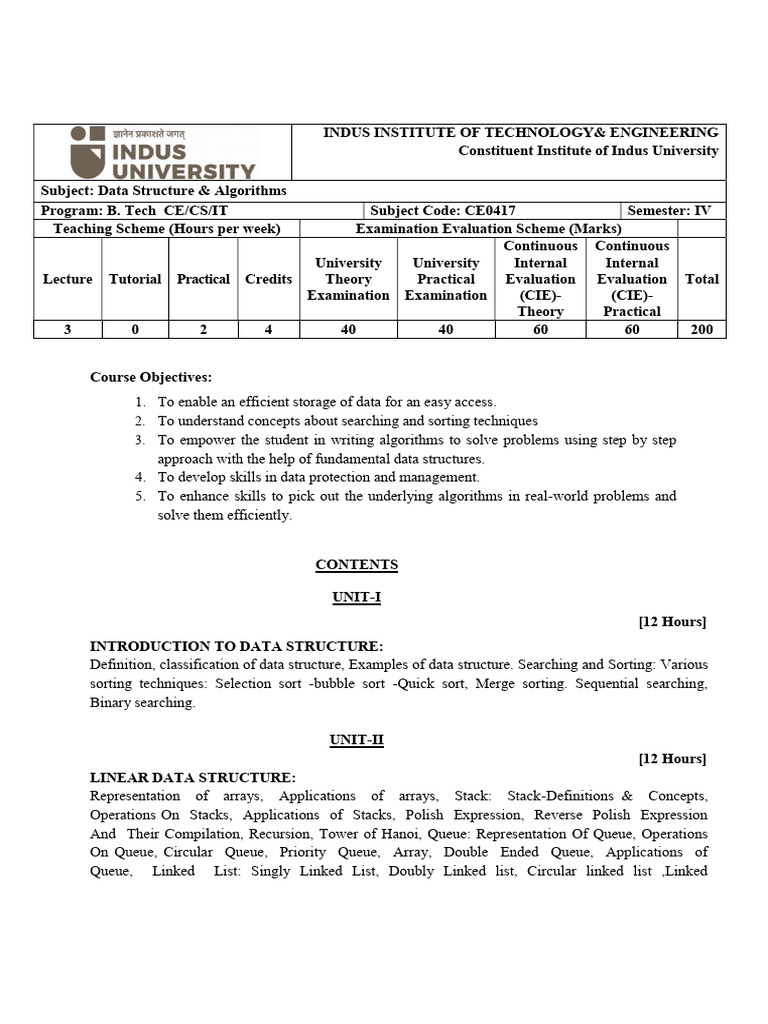 Dsa syllabus pdf queue abstract data type data structure