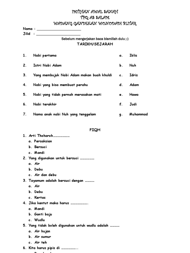 Soal Ujian Untuk Anak Tpq Guru Paud