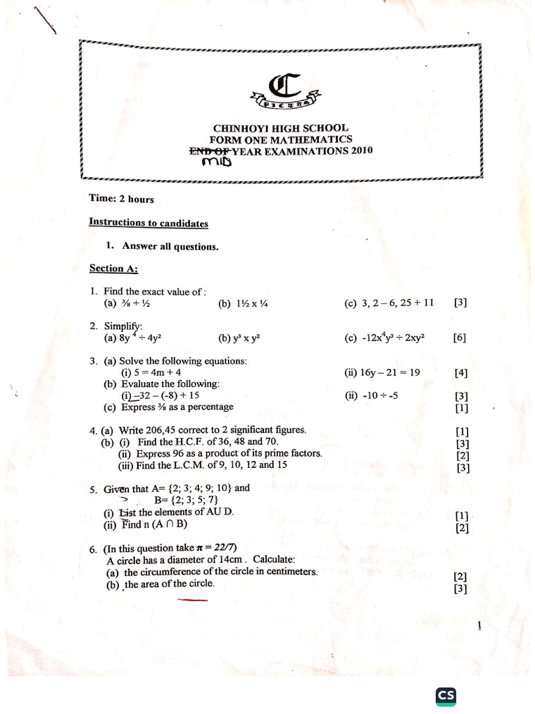 MR Muchineuta Form 1 Papers | PDF