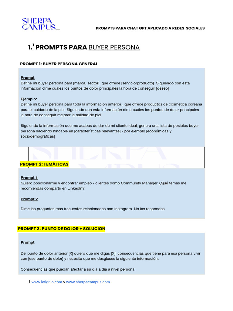 Prompts para Chat GPT en Redes Sociales | PDF