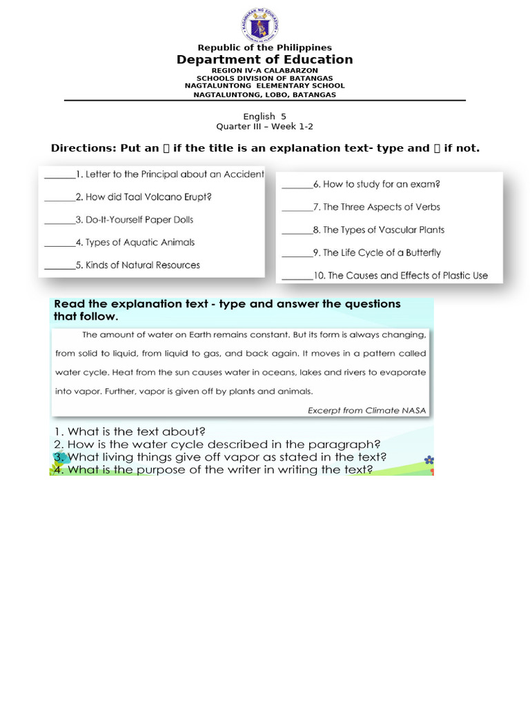 English 5 Explanation Text Guide | PDF
