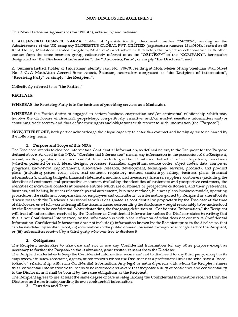 Non-Disclosure Agreement Template | PDF | Non Disclosure Agreement ...