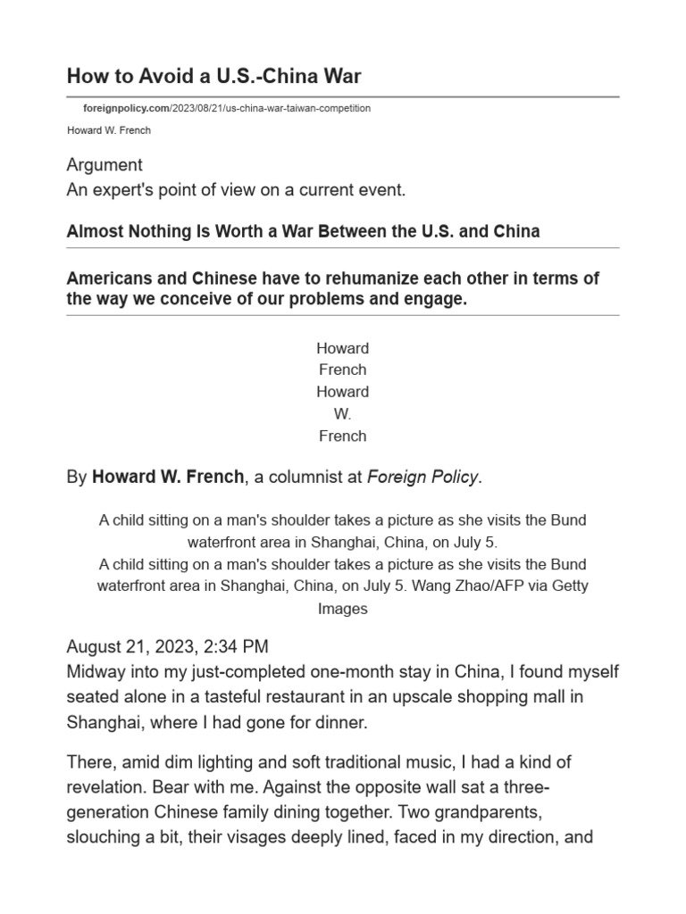 How To Avoid A U.S.-China War | PDF | China | World Politics