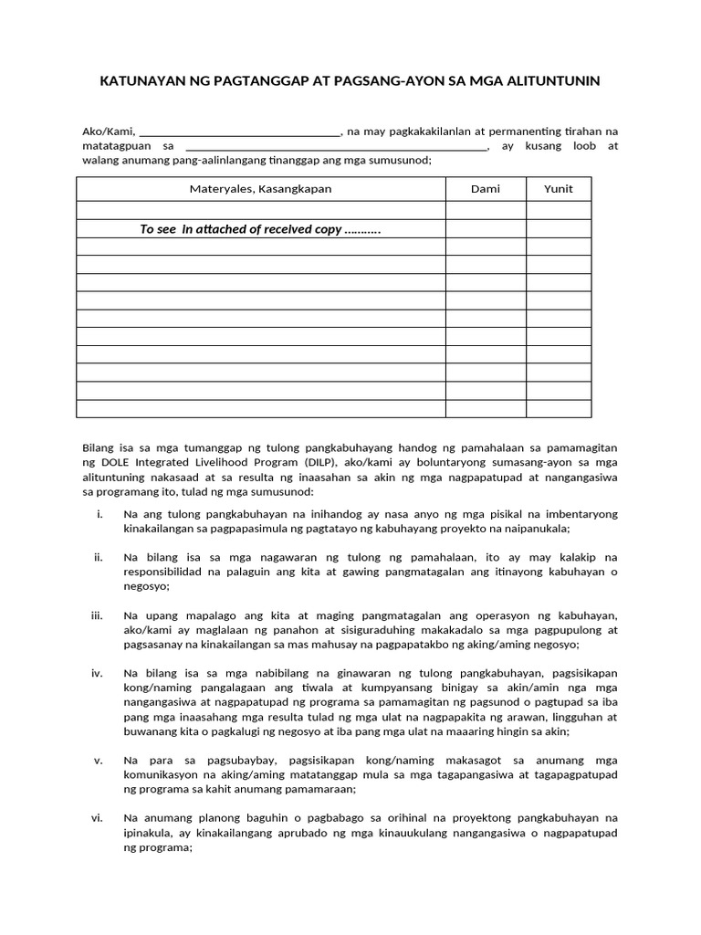 Katunayan NG Pagtanggap at Pagsang-Ayon | PDF