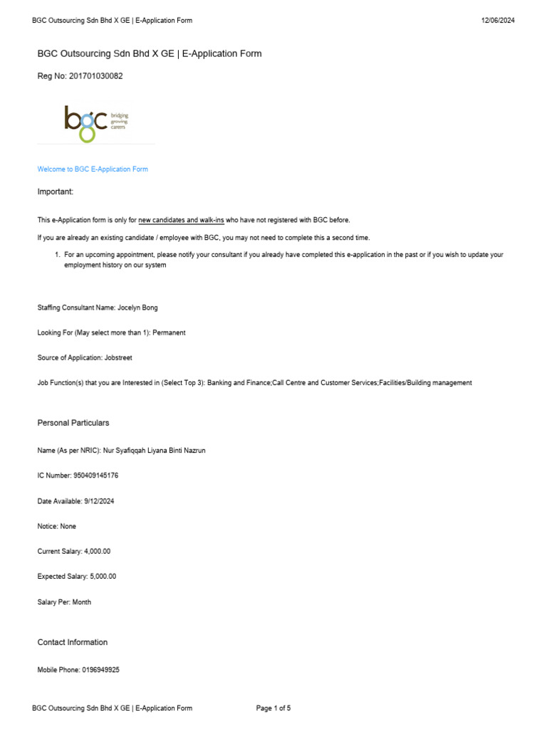 BGC E-Application Form for Candidates | PDF | Business | Justice