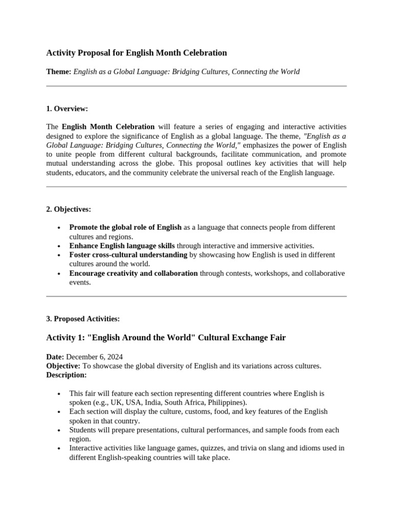 Activity Proposal For English Month Celebration | PDF | English ...