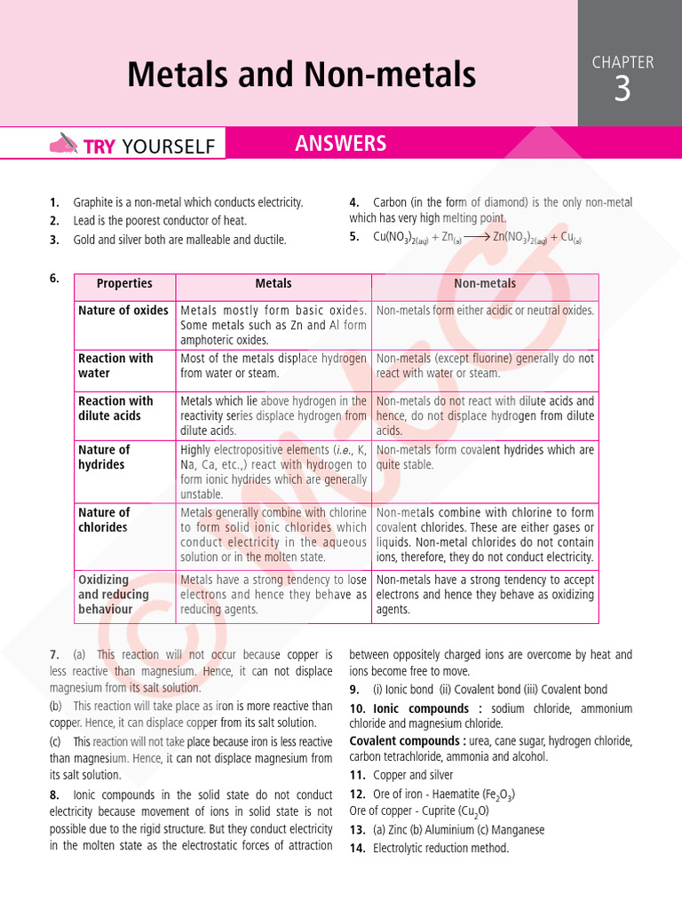 100per Science cl10 Ty ch3 | PDF | Magnesium | Metals