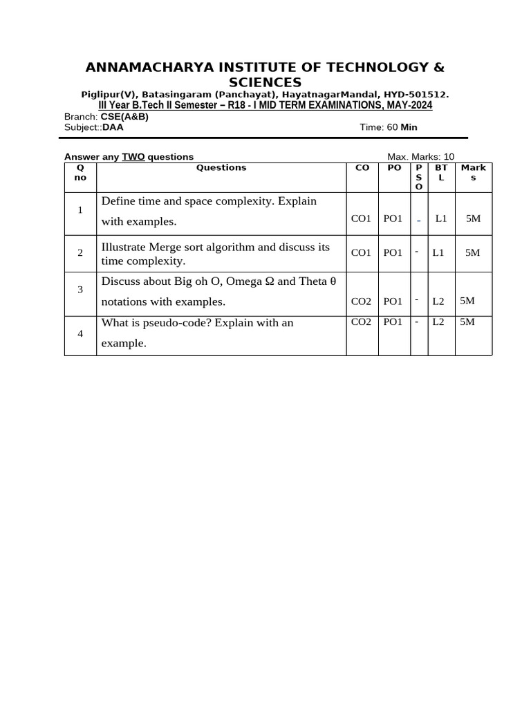 DAA Set1 Set2 | PDF