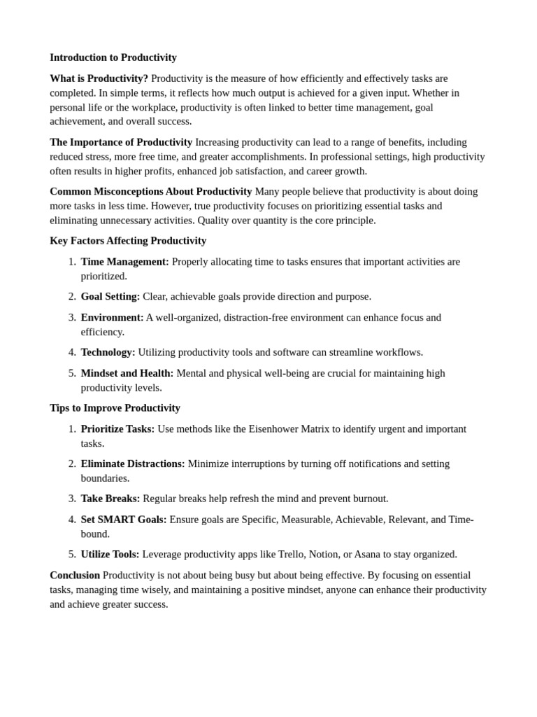 Mastering Productivity And Time Management Pdf