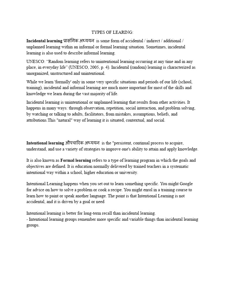 Types of Learning: Incidental vs. Intentional | PDF | Learning ...