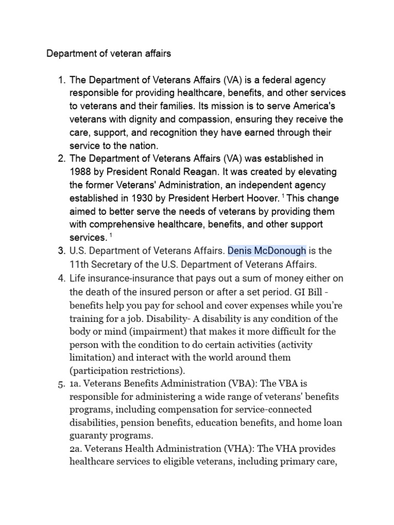 Overview of the Department of Veterans Affairs | PDF | United States ...