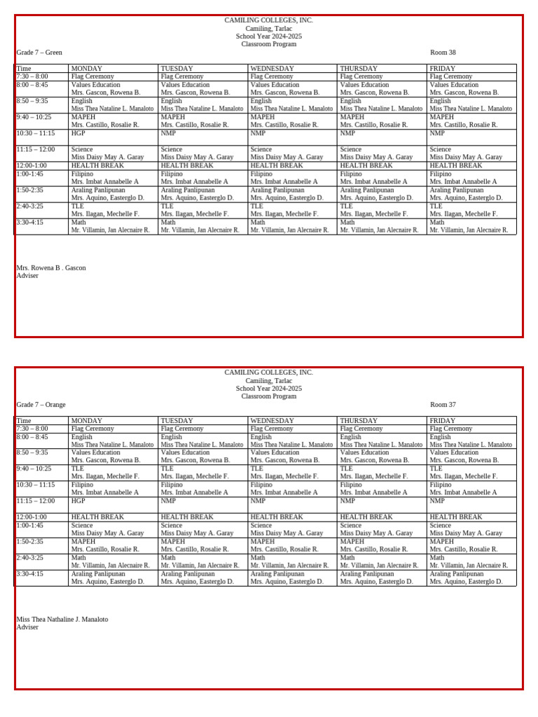 Classroom Program 24-25-2nd Sem | PDF
