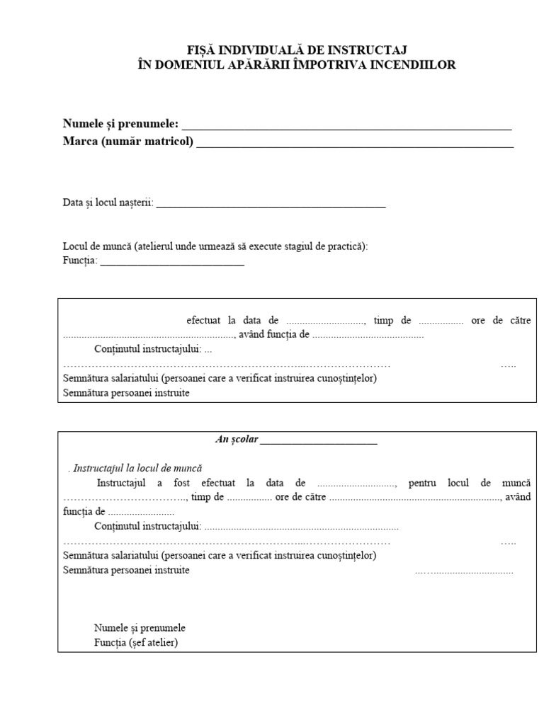 Fisa Individuala Instruire Elevi Model | PDF