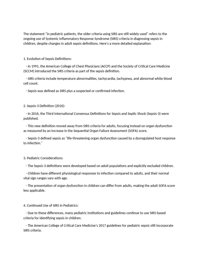 Pediatric Use of SIRS Criteria for Sepsis | PDF | Sepsis | Clinical ...