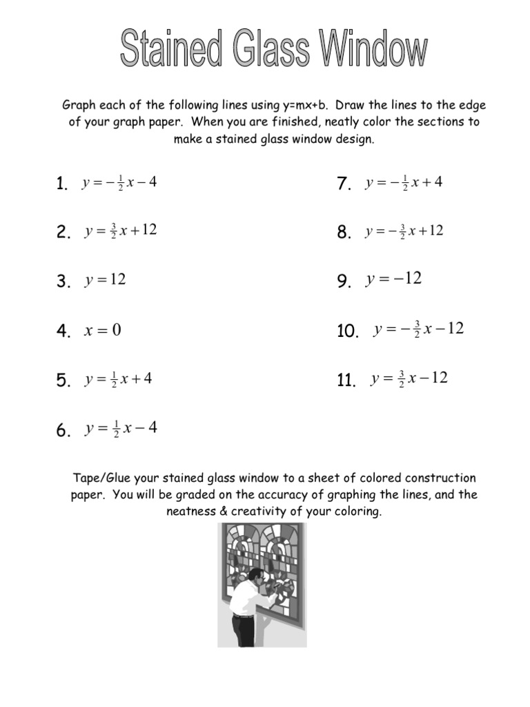 Stained Glass Window - Graphing Linear Equations  PDF With Regard To Stained Glass Windows Worksheet