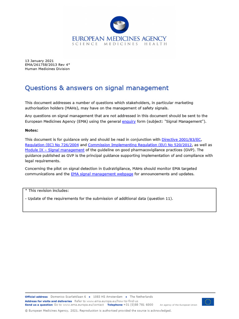 Signal Management Guidance for MAHs | PDF | Pharmacovigilance | Information