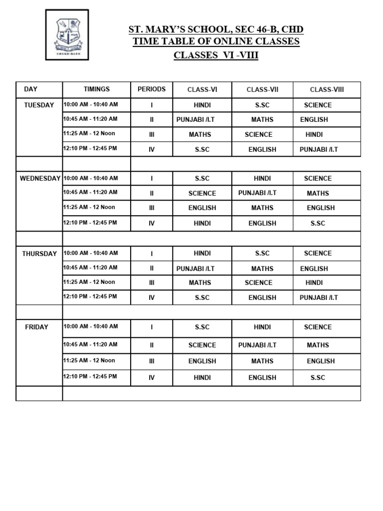 Online time table classes 6 to 8 1 pdf