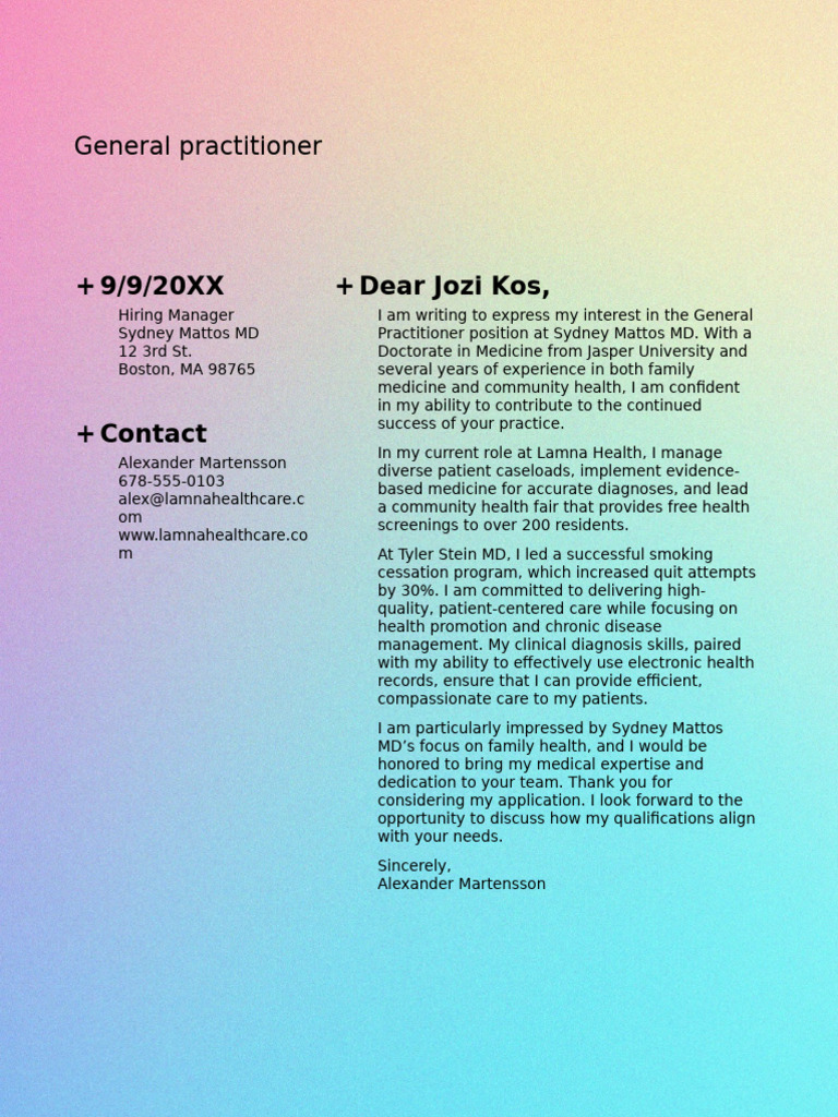 Application for General Practitioner Role | PDF