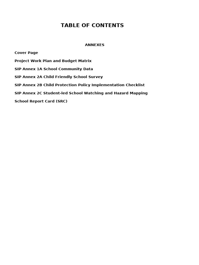Table of Contents Annexes | PDF