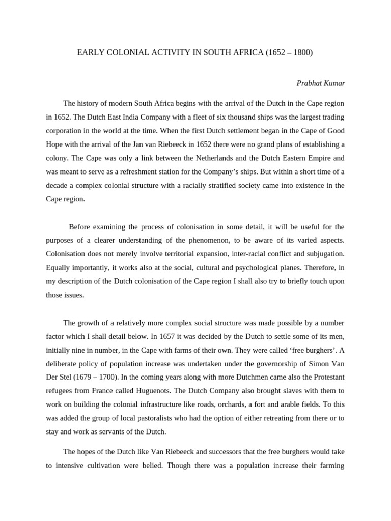 Early Colonial Activities in South Africa | PDF | Colonialism | Slavery