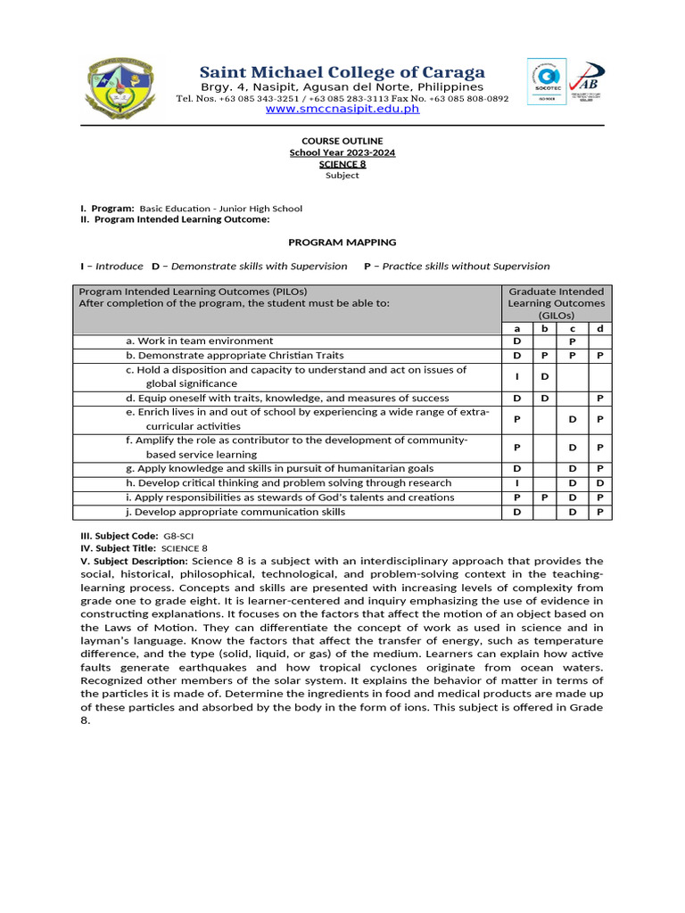 Course Outline New Format 1 | PDF | Learning | Science