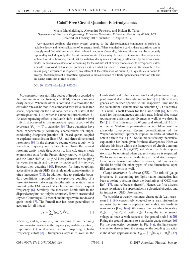 Cutoff-Free Circuit QED Analysis | PDF | Quantum Electrodynamics ...