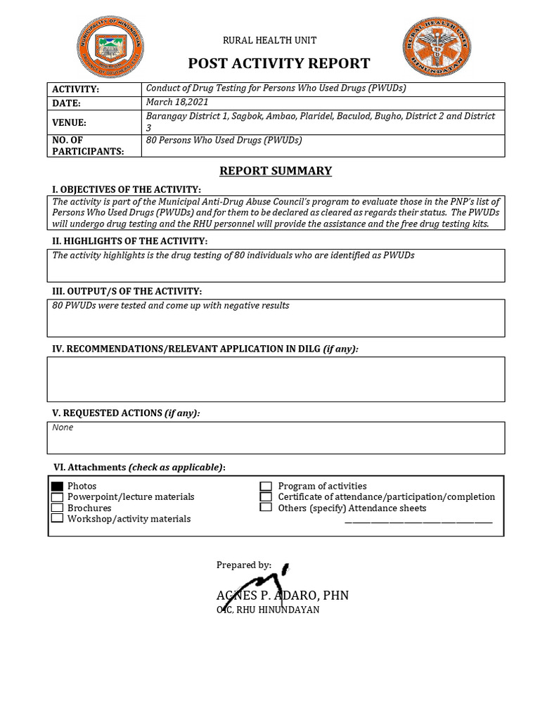 Drug Testing Report for PWUDs | PDF