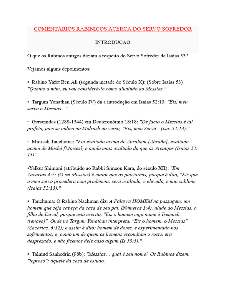 Comentários Rabínicos sobre Isaías 53 | PDF | Isaías | Messias