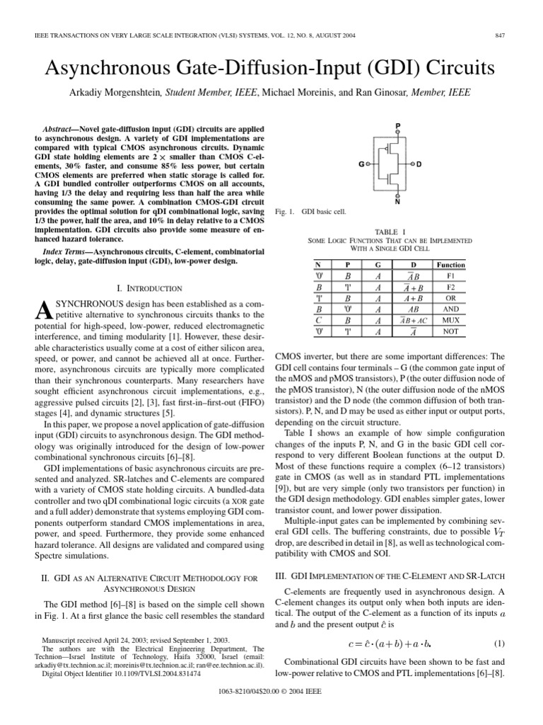 GDI Circuits for Asynchronous Design | PDF | Cmos | Logic Gate