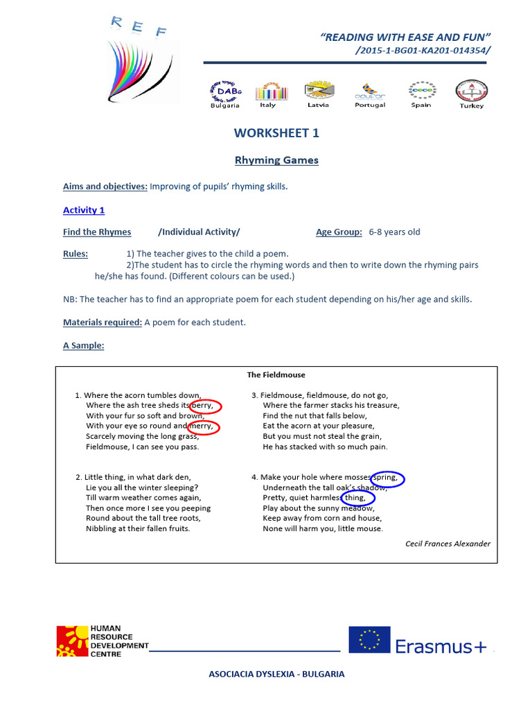 Rhyming and Syllabification Games | PDF | Dyslexia | Books