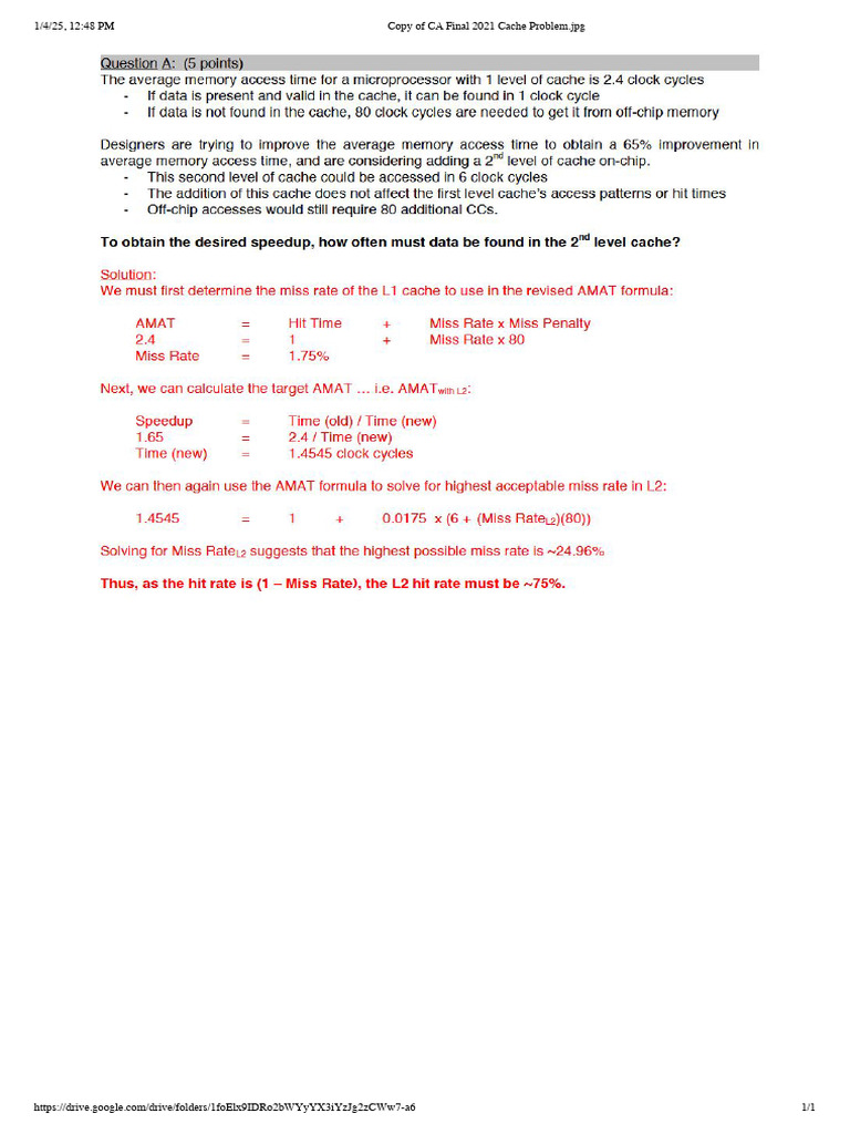 CA Final 2021 Cache Problem - JPG | PDF