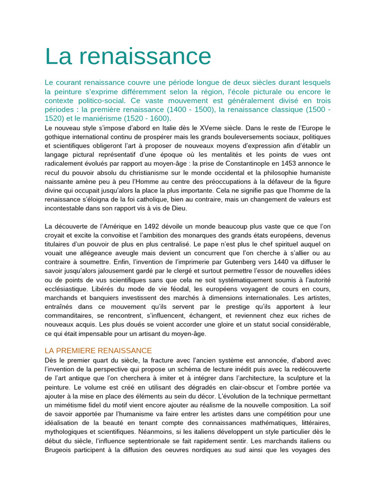 La Renaissance : Art et Humanisme | PDF | Raphaël | Leonard de Vinci