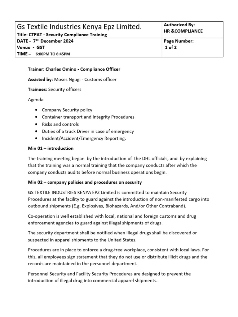 CTPAT Security Compliance Training Guide | PDF | Traffic Collision ...