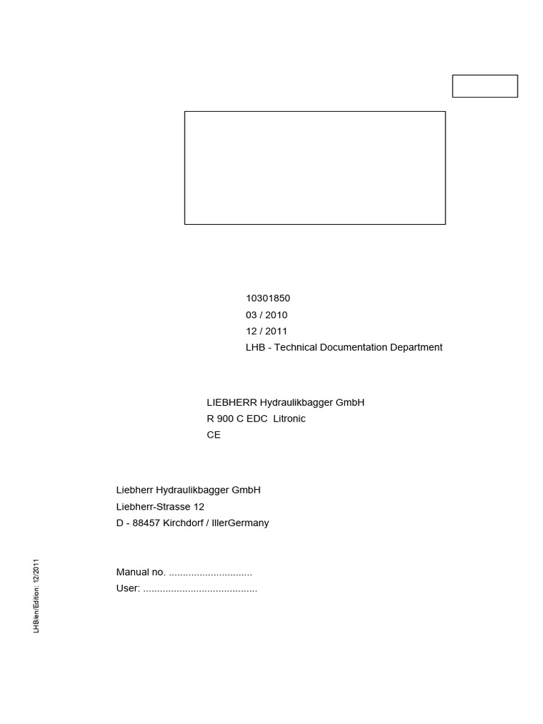 Liebherr Excavator R900C EDC Litronic Service Manual 10301850