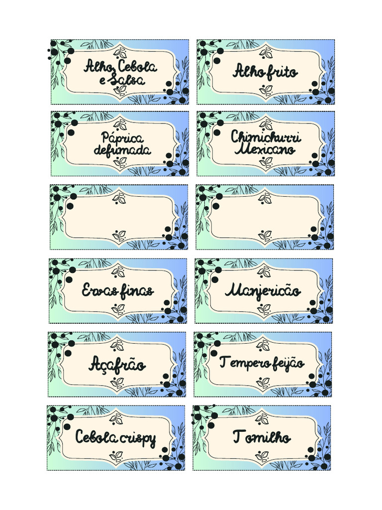 Documento A4 Etiqueta Com Nomes de Chás para Imprimir Verde | PDF
