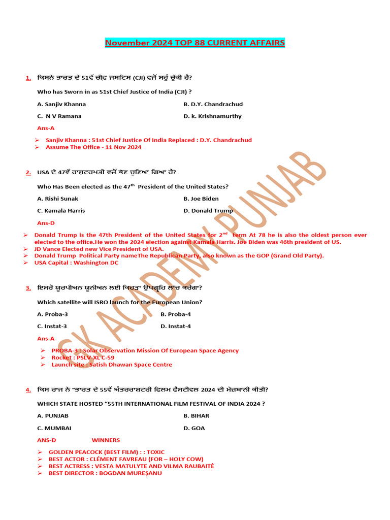 November 2024 Current Affairs Highlights | PDF