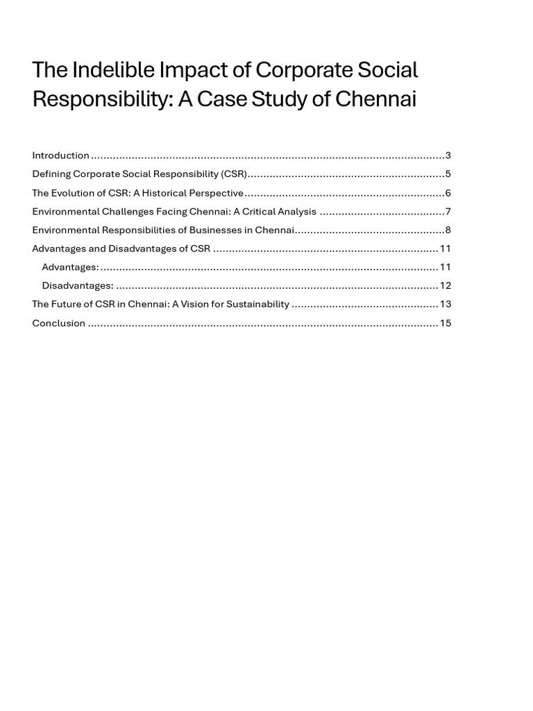 Case Studies of CSR Initiatives in Chennai | PDF | Corporate Social ...